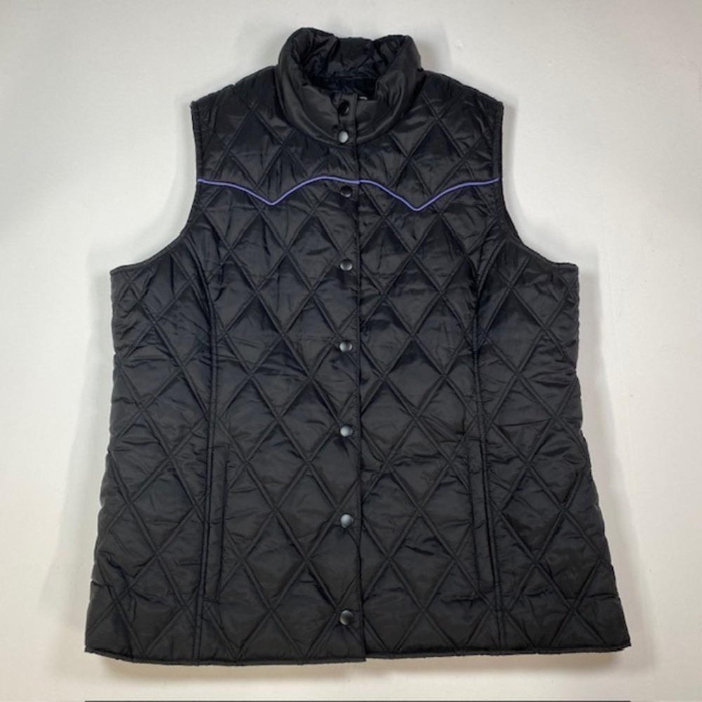 Roper Black Quilted Sleeveless Vest with Purple Piping